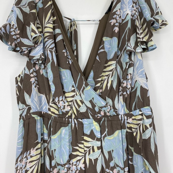 Torrid 00 Maxi Gauze Walk Through Dress Romper Blue Brown Floral - Picture 2 of 7